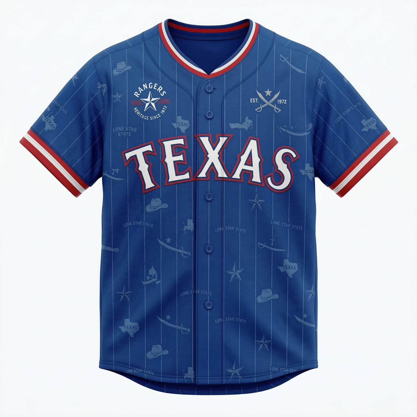 Vintage Inspired RANGERS Sport Jersey - Men's American Football V-Neck Shirt - Blue with Red/White Trim - Number 34