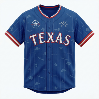 Vintage Inspired RANGERS Sport Jersey - Men's American Football V-Neck Shirt - Blue with Red/White Trim - Number 34