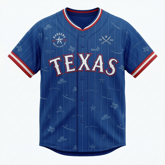 Vintage Inspired RANGERS Sport Jersey - Men's American Football V-Neck Shirt - Blue with Red/White Trim - Number 34