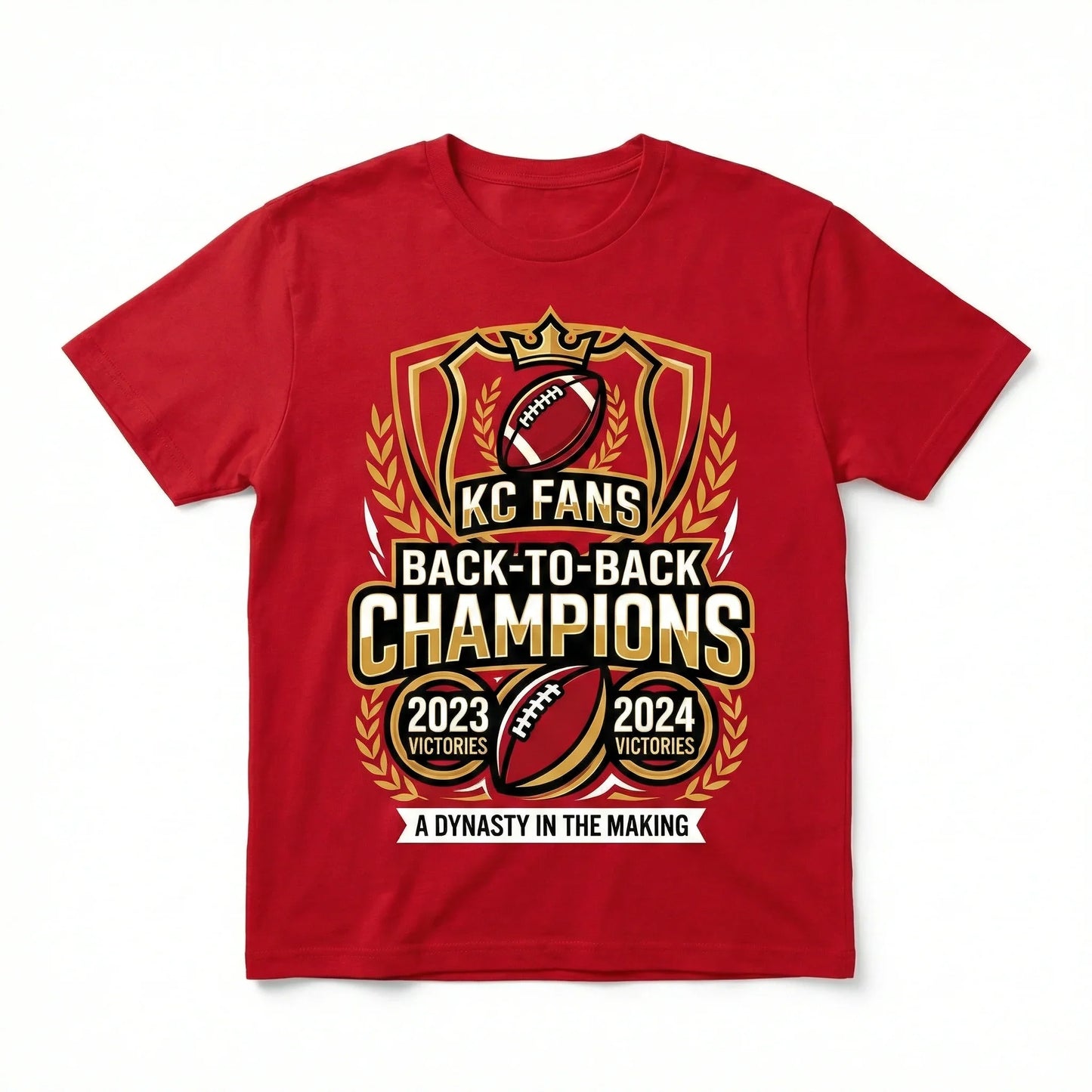 KC Football Fans Crimson Tee - Victory Dynasty Series T-Shirt, Sweatshirt & Hoodie (Back-to-Back Champs)