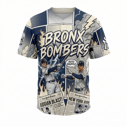 Bronx Baseball Jersey Men's Comic Style - NY Bombers All-Over Print Button-Up Shirt Hype Streetwear