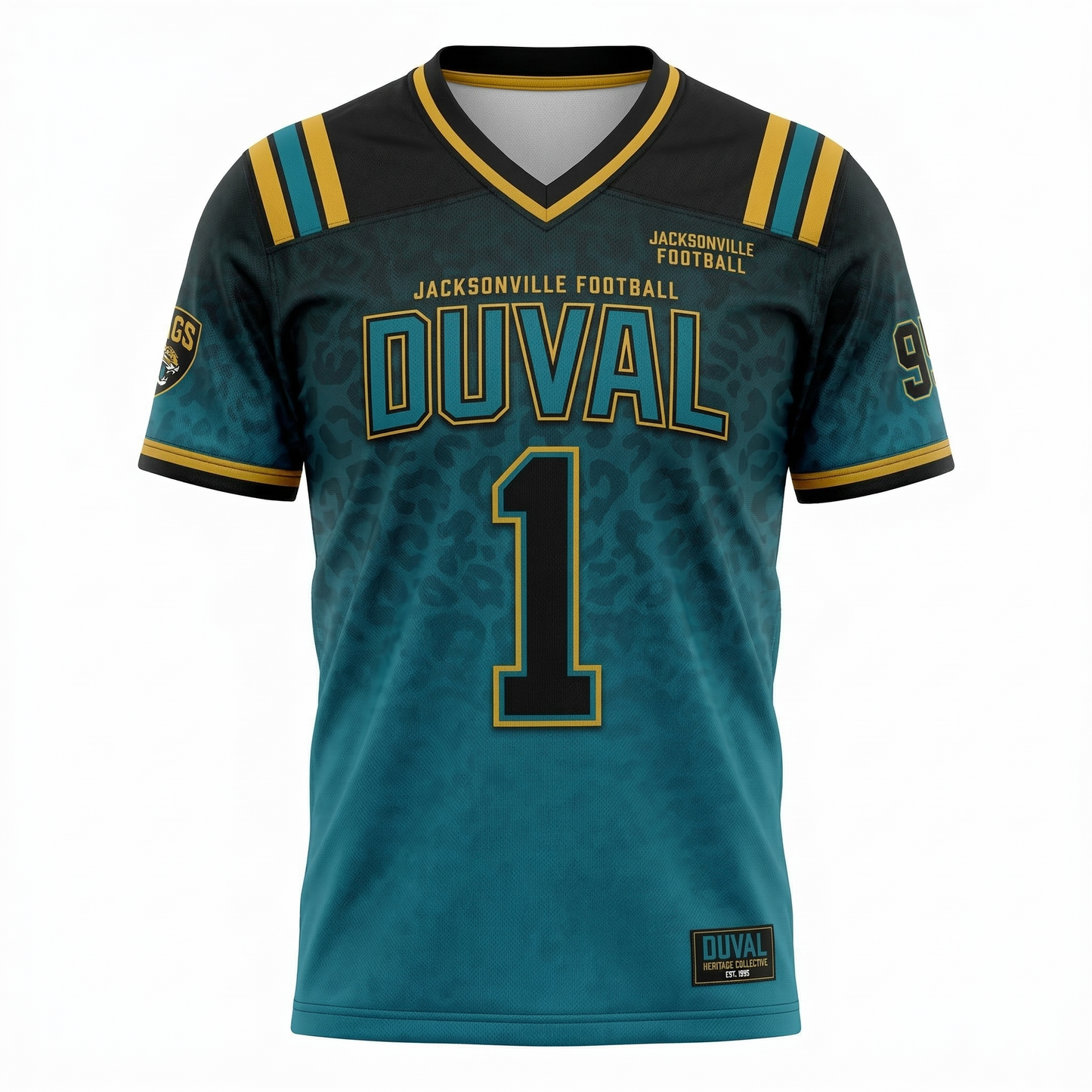 Unisex Jacksonville Football Jersey - JAX Teal & Black Duval Heritage Print - Vapor Mesh