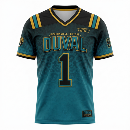 Unisex Jacksonville Football Jersey - JAX Teal & Black Duval Heritage Print - Vapor Mesh