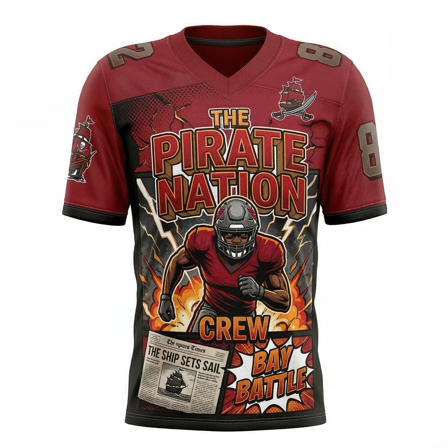 Tampa Bay Football Spirit Premium AOP Comic Art Jersey - Bay Area Pirate Nation Fan Gear