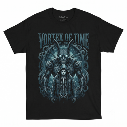 Vintage Cult Classic Time Travel Movie Graphic Tee - Scary Rabbit Silhouette Retro Fashion Unisex T-shirt