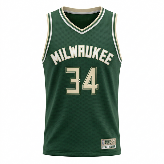 Milwaukee Basketball Jersey - Men's/Unisex Cream City Cream & Green Mesh Tank Top - MKE 34 Heritage Style