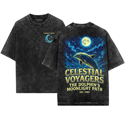 Vintage Dolphin Ocean Graphic Marine Life Save The Sea Lover Gift Beach Holiday Beachwear Unisex Wash T-Shirt