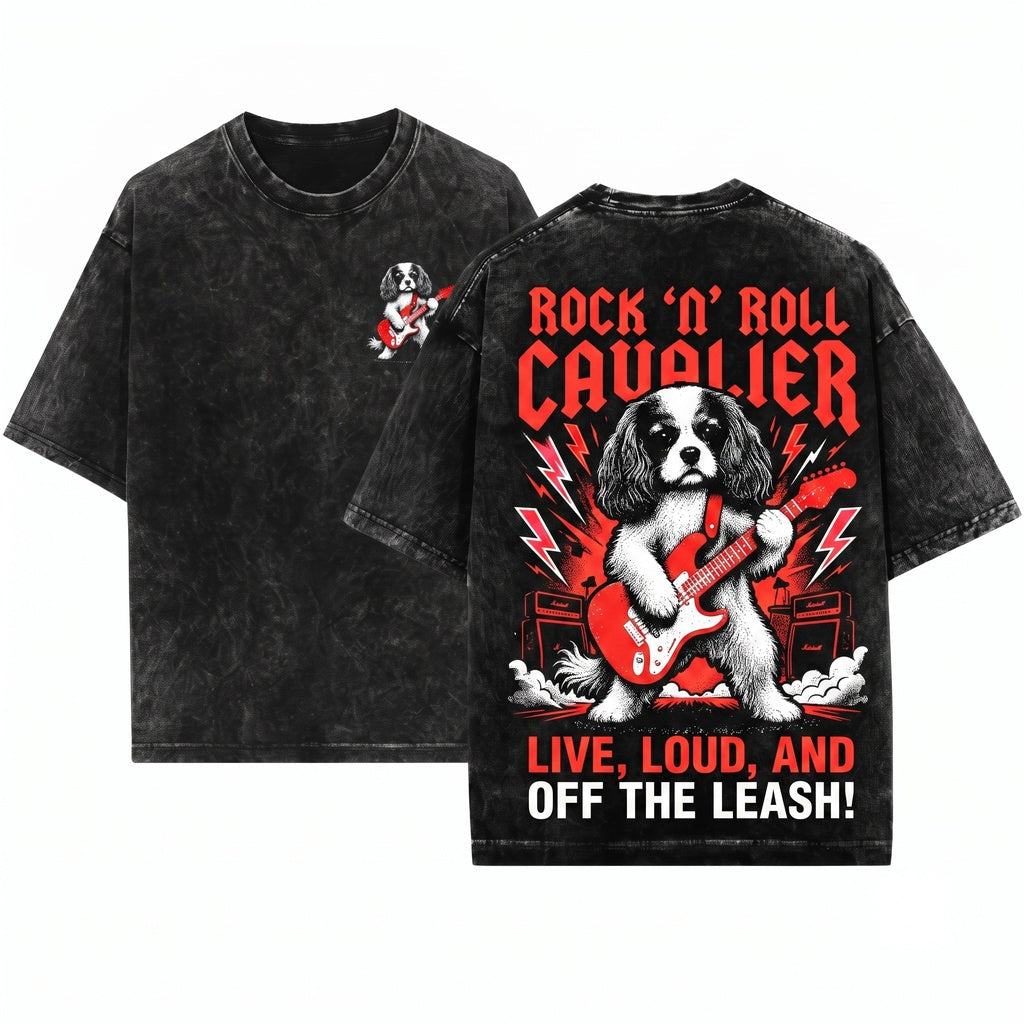 Cavalier King Charles Rocker Guitar Music Lover Cavie Mom Dad Gift Funny Dog Style Unisex Wash T-Shirt