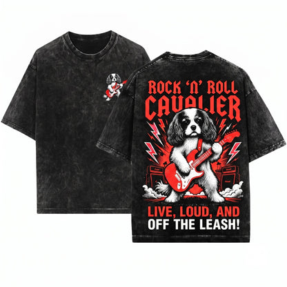 Cavalier King Charles Rocker Guitar Music Lover Cavie Mom Dad Gift Funny Dog Style Unisex Wash T-Shirt