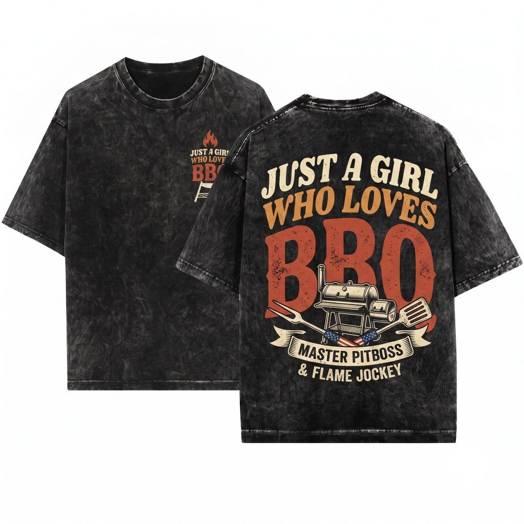 Just A Girl Who Loves BBQ Barbecue Grilling Pitmaster Smoker Cookout Gift Unisex Wash T-Shirt