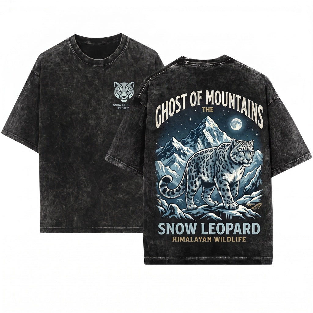 Retro Snow Leopard Mountain Graphic Alpine Wildlife Rugged Wilderness Nature Big Cat Lover Gift Unisex Wash T-Shirt