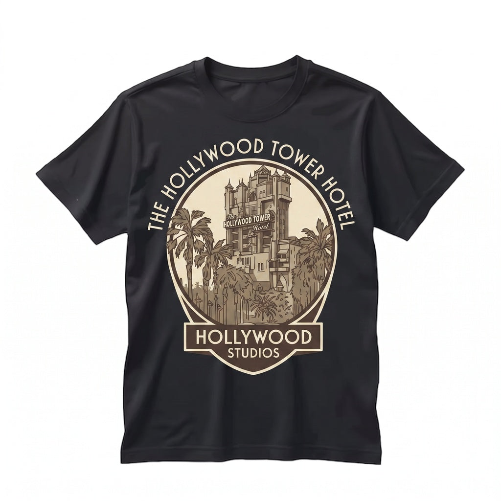 Retro Hollywood Tower Hotel Drop Ride Vintage Theme Park Graphic Apparel Unisex TShirt