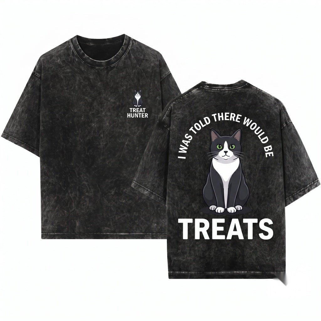 I Was Told There Would Be Treats Funny Tuxedo Cat Lover Unisex Wash T-Shirt