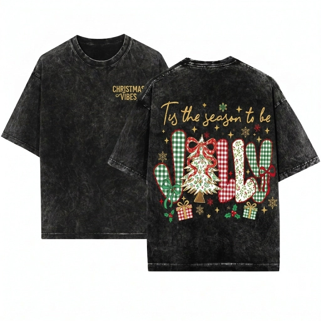 Lace Floral Holly Retro Funny Christmas Tis The Season To Be Jolly PNG Graphic Unisex Wash T-Shirt