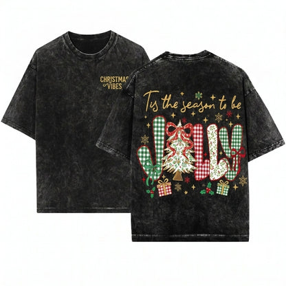 Lace Floral Holly Retro Funny Christmas Tis The Season To Be Jolly PNG Graphic Unisex Wash T-Shirt