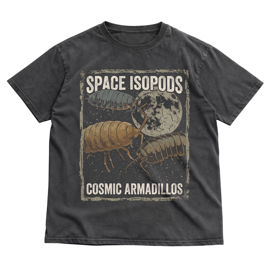 Three Isopod Moon Graphic, Funny 90s Vintage Aesthetic Retro Pill Bug Woodlouse Top, Ironic Parody Gift, Roly Poly Unisex TShirt