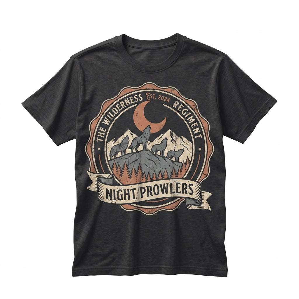 Vintage Wolf Mountain Graphic, Orange Moon Dark Nature Wildlife Gift, Outdoor Adventure Unisex TShirt