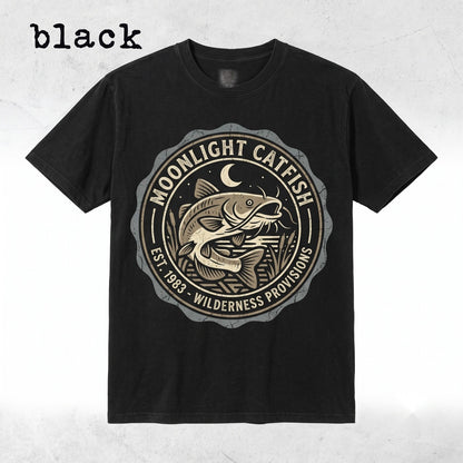Catfish 90s Moonlit Lake Graphic Fisherman Gift Outdoor Adventure Unisex TShirt