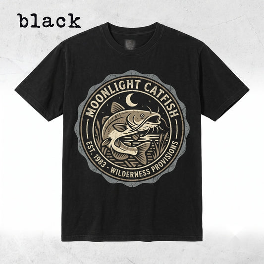 Catfish 90s Moonlit Lake Graphic Fisherman Gift Outdoor Adventure Unisex TShirt