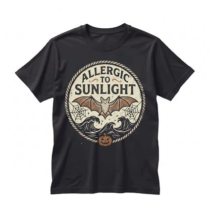 Allergic To Sunlight Funny Spooky Goth Black and White Alt Sarcastic Bat Summer Unisex TShirt