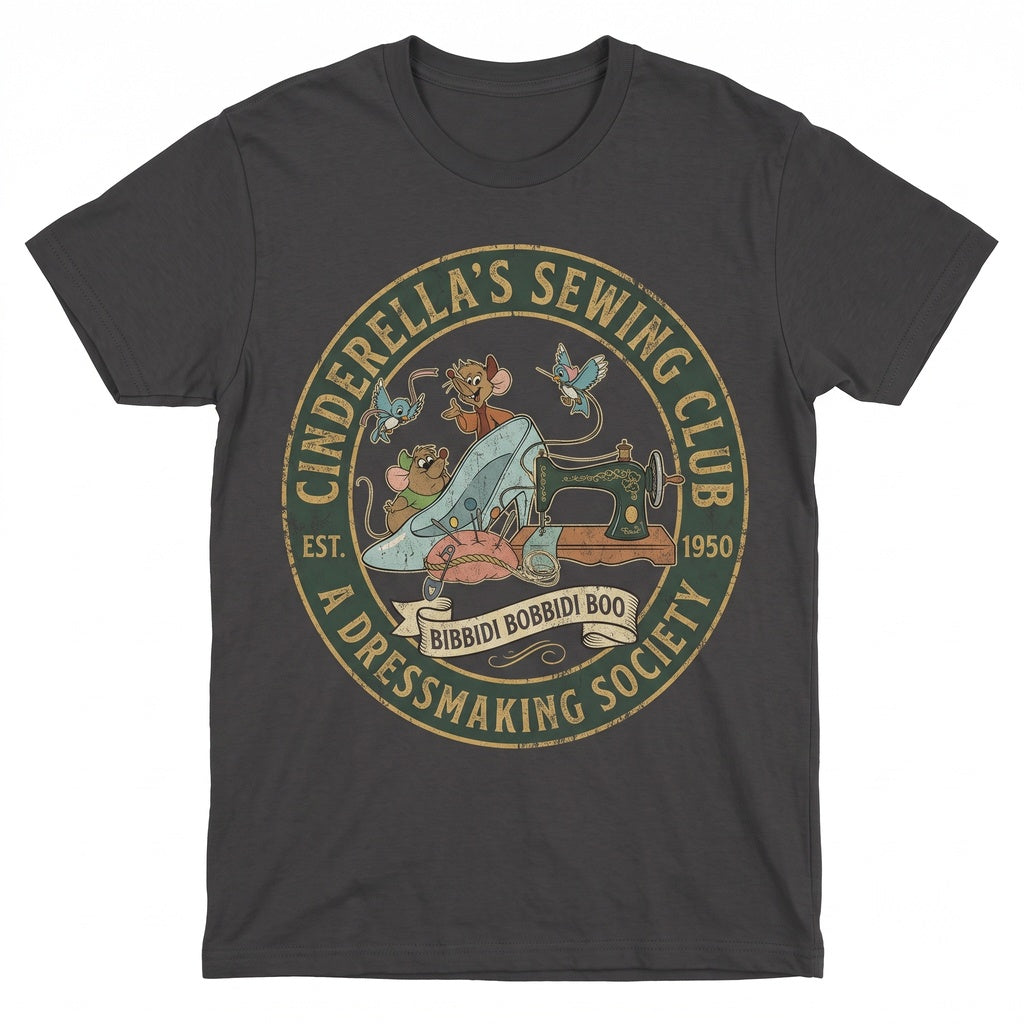 Jaq and Gus Mouse Sewing Club Vintage 1950 Fairytale Princess Graphic Apparel Unisex TShirt