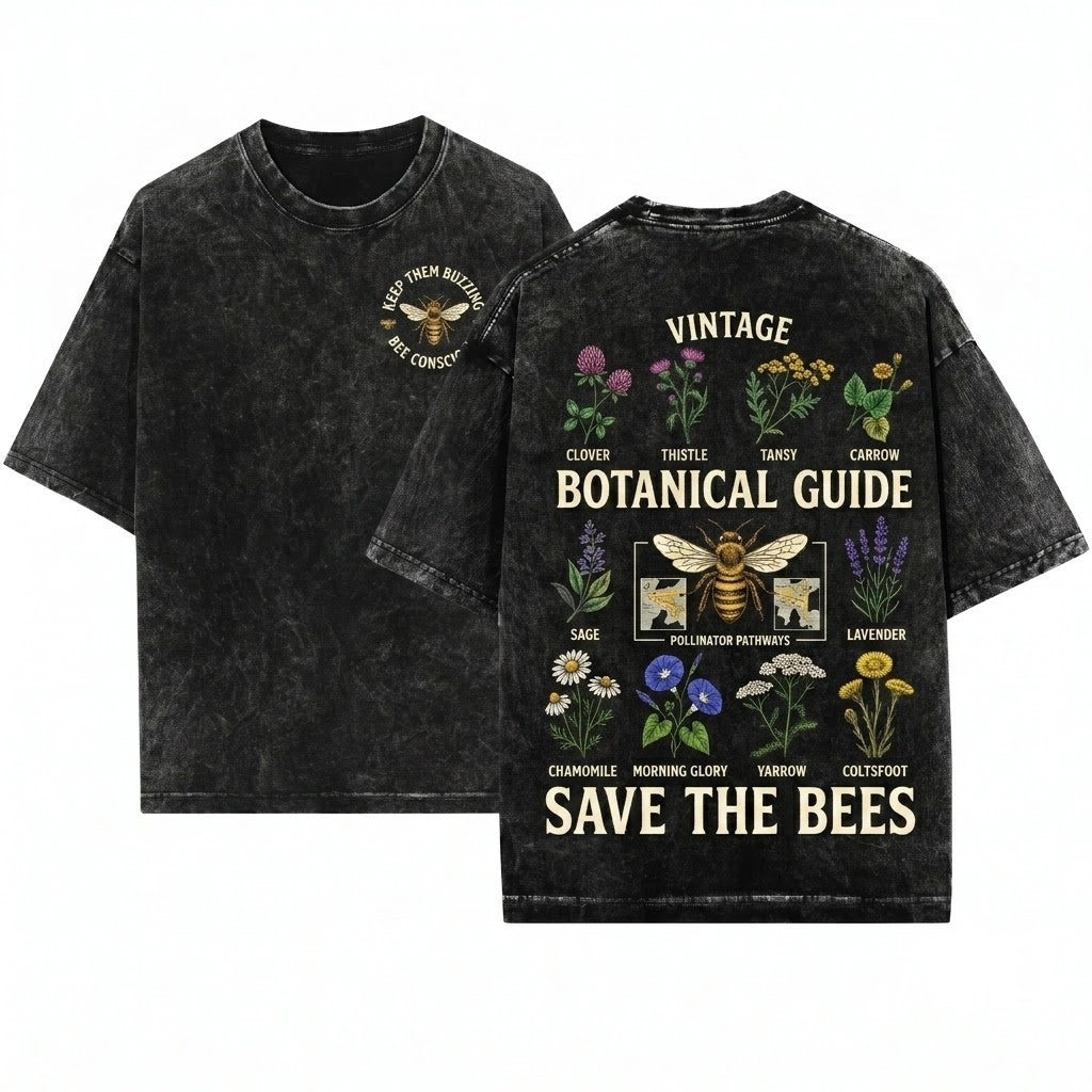 Save Bees Pollinator Herb Garden Floral Plant Lover Gift Unisex Wash T-Shirt