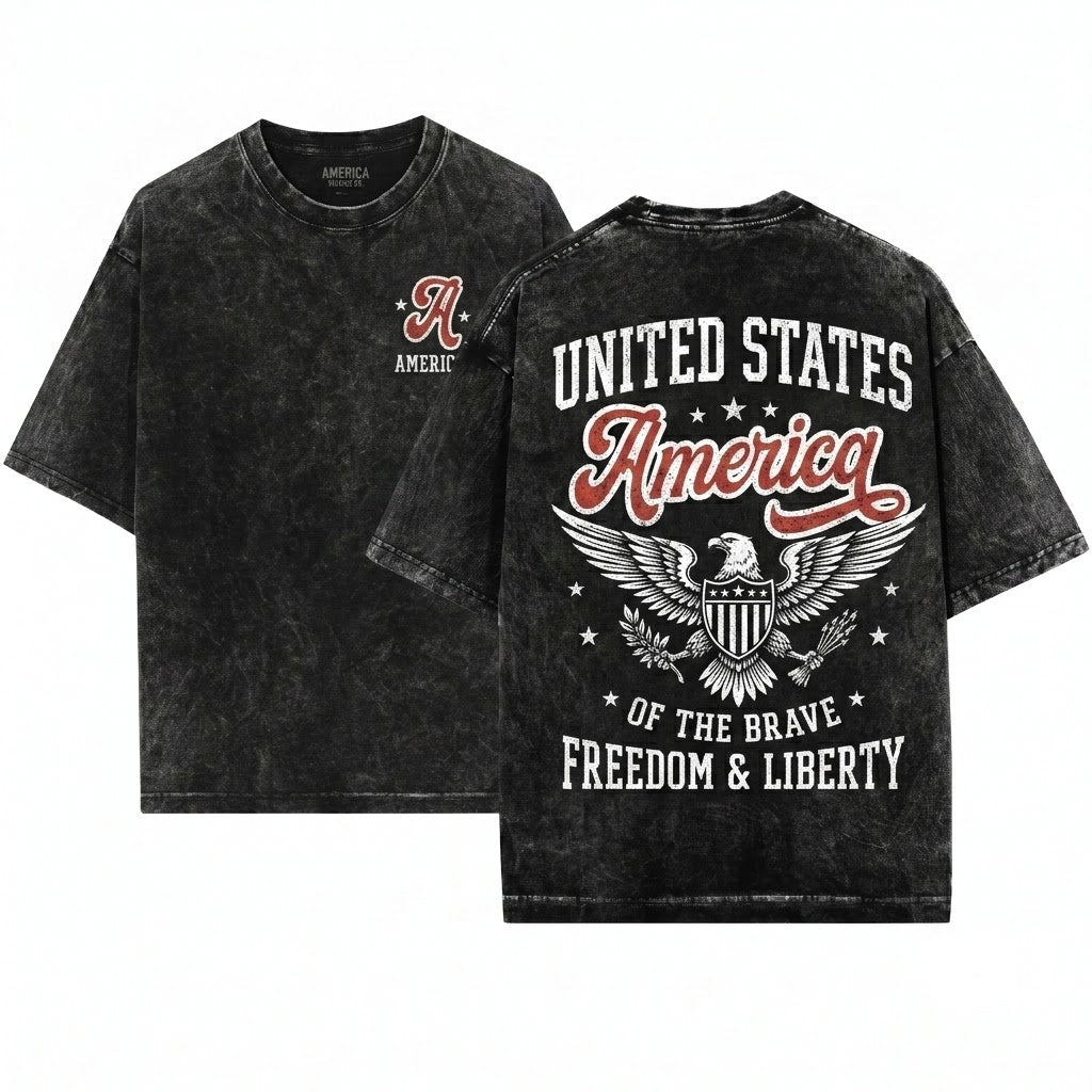 Retro Patriotic USA America 4th of July Red White Varsity Unisex Wash T-Shirt