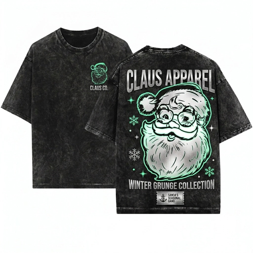 Pink Retro Minimalist Santa Line Art Xmas Vintage Holiday Clipart Unisex Wash T-Shirt