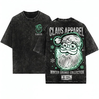 Pink Retro Minimalist Santa Line Art Xmas Vintage Holiday Clipart Unisex Wash T-Shirt