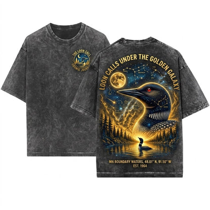 Vintage Loon Howling Moon Retro Duck Bird Full Animal Lover Gift 90s Graphic Unisex Wash T-Shirt