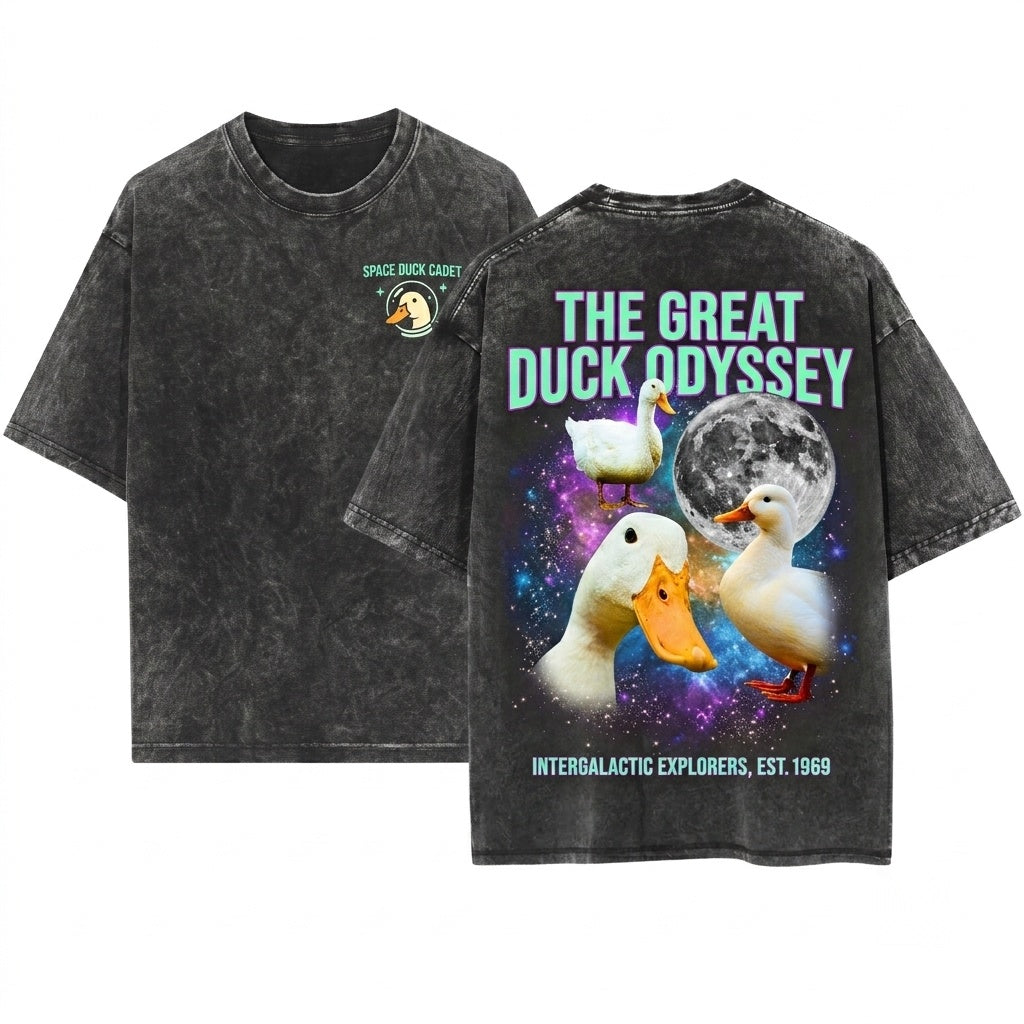Three Call Duck Moon Cute White Bantam Galaxy Graphic Vintage Retro Farm Bird Poultry Lover Gift Unisex Wash T-Shirt