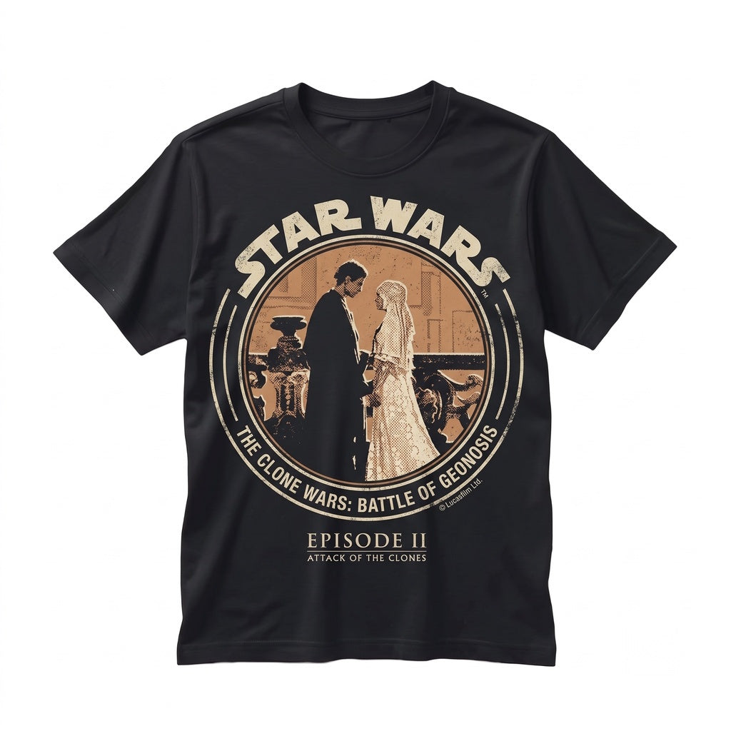 Oversized Anakin Skywalker Padme Amidala Attack of The Clones Vintage Sci-Fi Romance Graphic Apparel Unisex TShirt