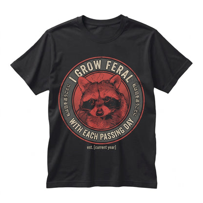 I Grow Feral Raccoon Vintage Retro Japanese Graphic Aesthetic Short Sleeve Cotton Apparel Unisex TShirt