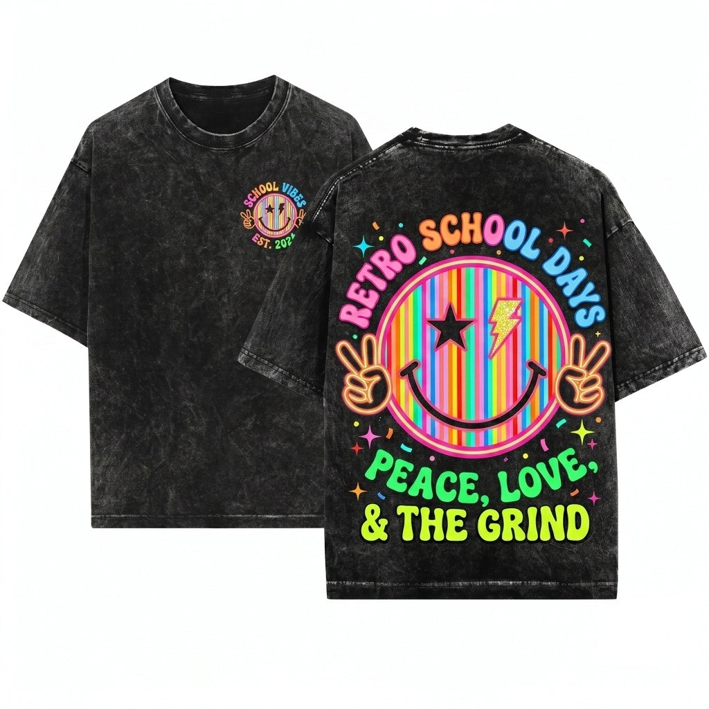Funny Neon Happy Smile Face Colorful Lightning Bolt Back To School Teacher Grade Kids Unisex Wash T-Shirt