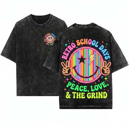 Funny Neon Happy Smile Face Colorful Lightning Bolt Back To School Teacher Grade Kids Unisex Wash T-Shirt