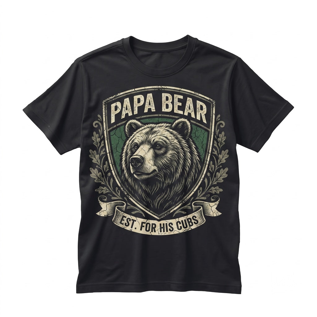 Papa Bear Cool Fathers Day Gift Funny Retro Graphic Apparel for Husband Grandpa Dad Unisex TShirt
