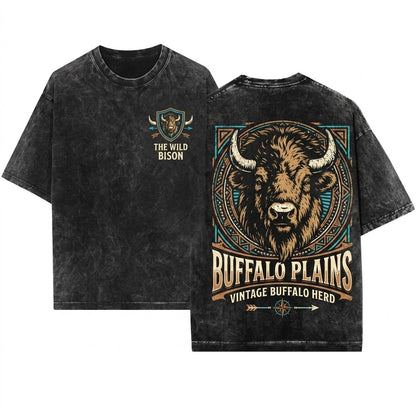 Vintage Western Cowboy Graphic Bison Farmer Aesthetic American Unisex Wash T-Shirt