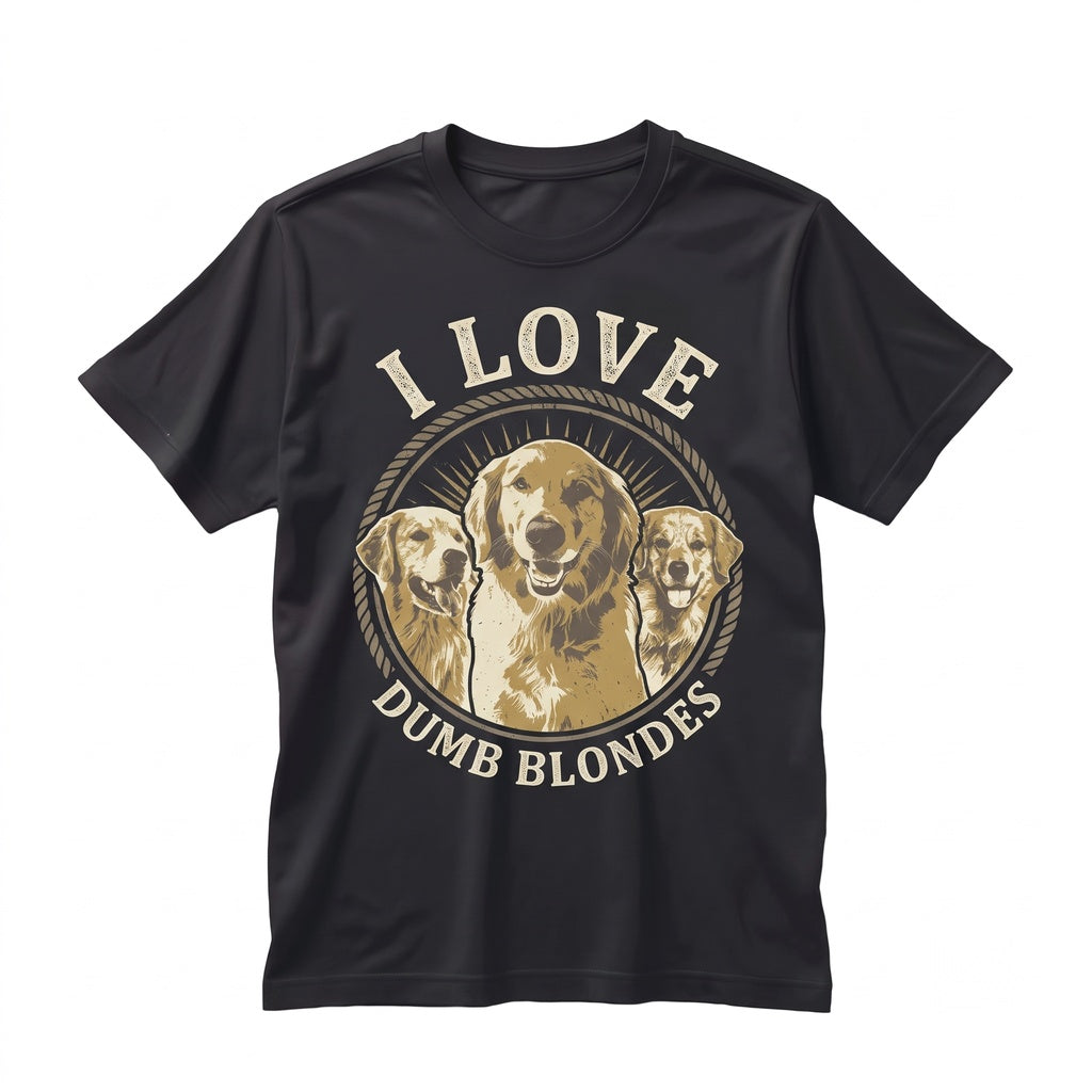 I Love Dumb Blondes Funny Golden Retriever Dog Lover Pet Owner Graphic Cotton Apparel Unisex TShirt