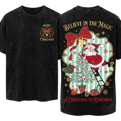 Brushstroke Oil Paint Vintage Coquette Aesthetic Xmas Doodles Santa Claus Festive Graphic Unisex Wash T-Shirt
