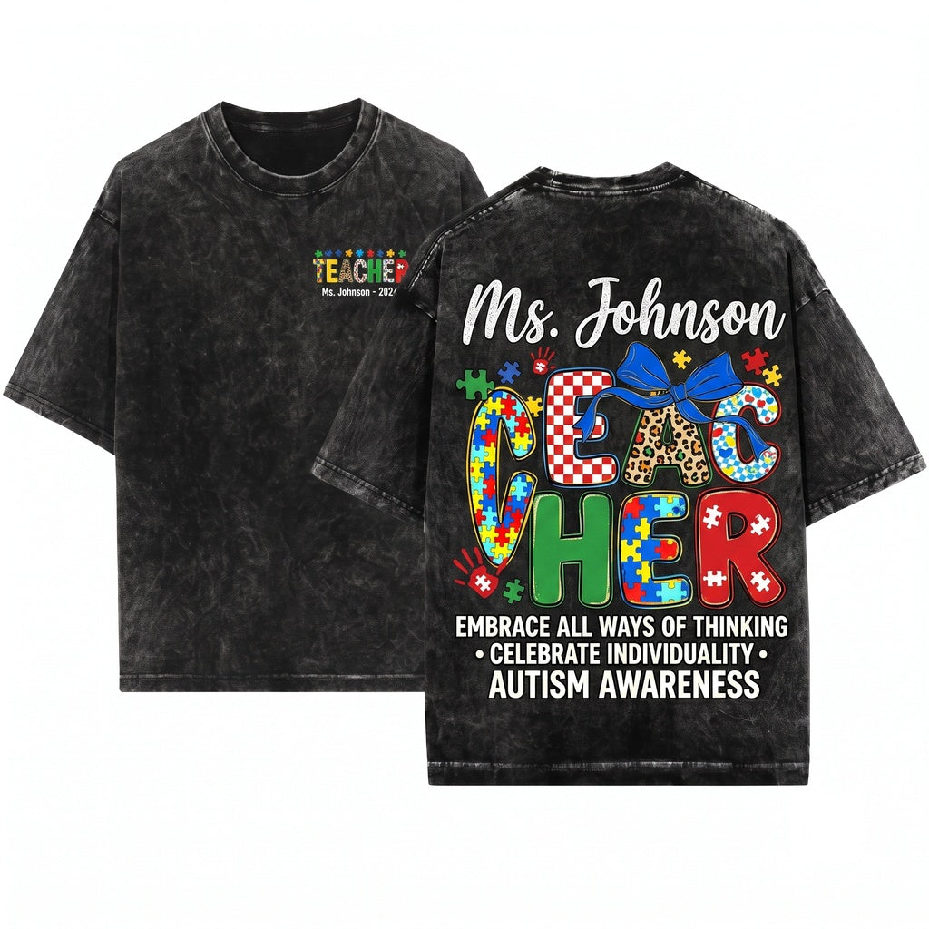 Autism Acceptance Puzzle Piece Special Education Teacher Gift Sublimation Graphic Unisex Wash T-Shirt