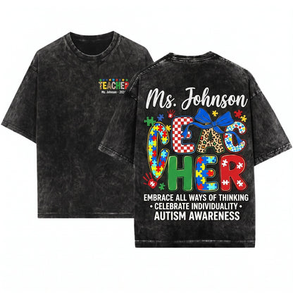 Autism Acceptance Puzzle Piece Special Education Teacher Gift Sublimation Graphic Unisex Wash T-Shirt