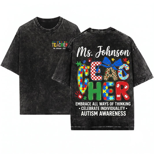 Autism Acceptance Puzzle Piece Special Education Teacher Gift Sublimation Graphic Unisex Wash T-Shirt