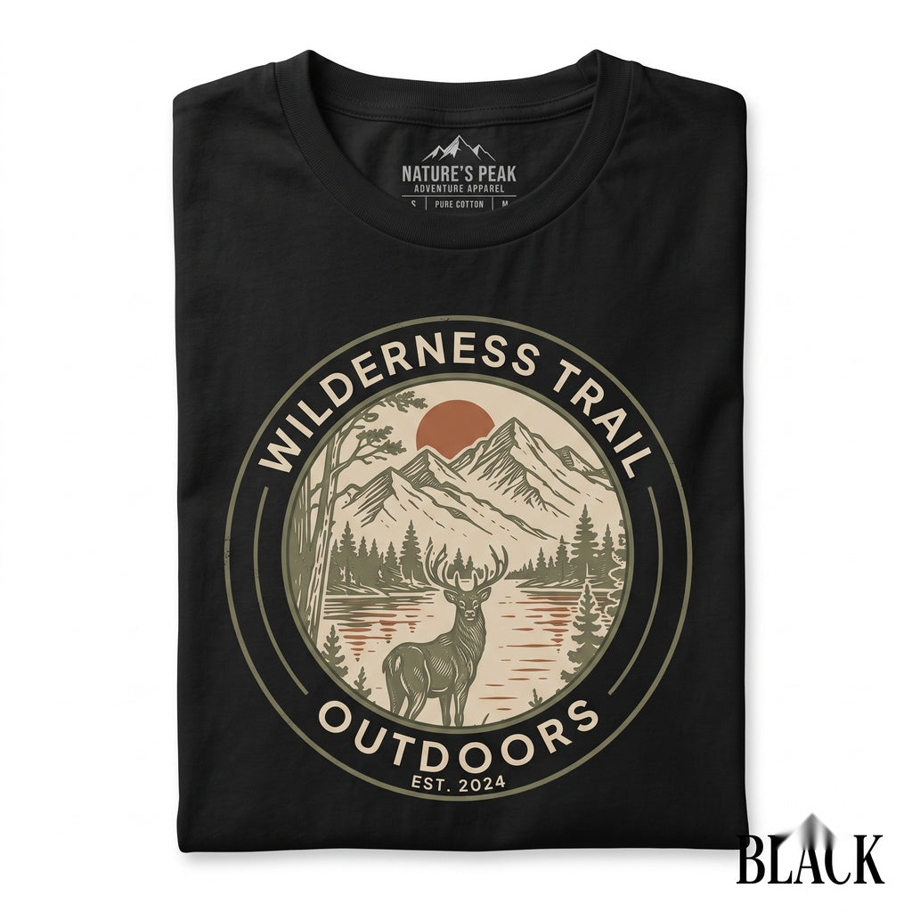 Vintage Mountain Deer Graphic Forest Wildlife Adventure Retro Rustic Nature Outdoor Unisex TShirt