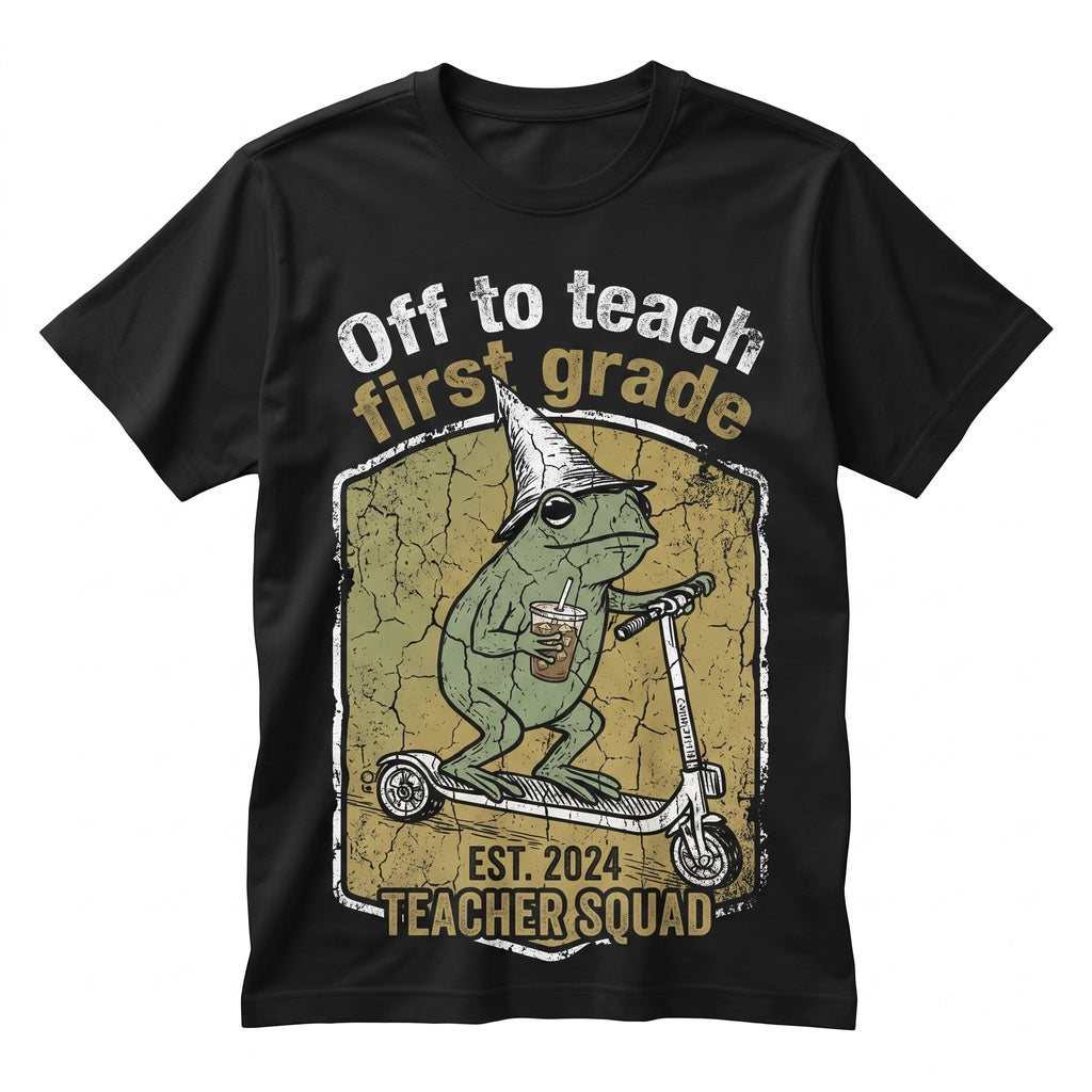 Cute 1st Grade Elementary Teacher Back to School Silly Frog Iced Coffee Unisex TShirt