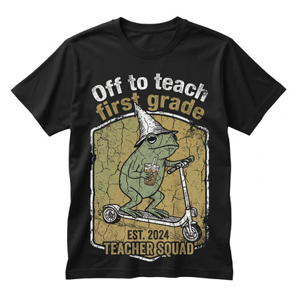 Cute 1st Grade Elementary Teacher Back to School Silly Frog Iced Coffee Unisex TShirt