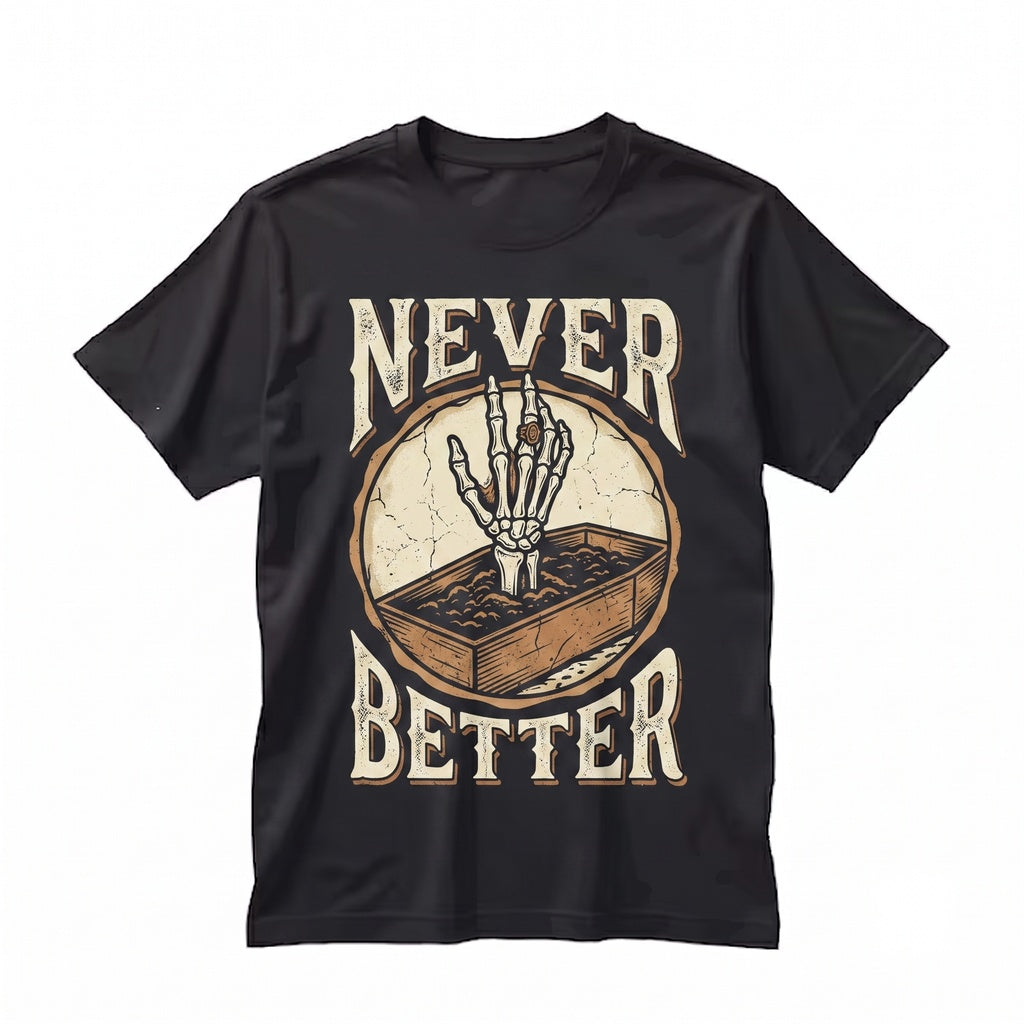 Never Better Skeleton Pocket Graphic Print Spooky Happy Halloween Crewneck Sweater Unisex TShirt