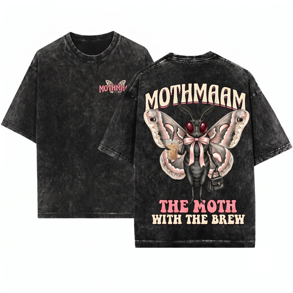 Mothmaam Funny Coffee Lover Cryptid Graphic Unisex Wash T-Shirt