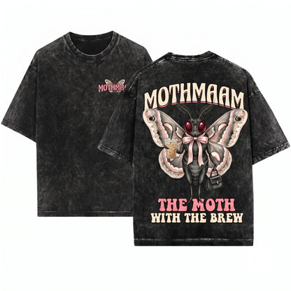 Mothmaam Funny Coffee Lover Cryptid Graphic Unisex Wash T-Shirt