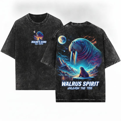 Walrus Howling To The Moon Ocean Graphic Arctic Animals 90s Retro Wolf Funny Gift Lover Unisex Wash T-Shirt