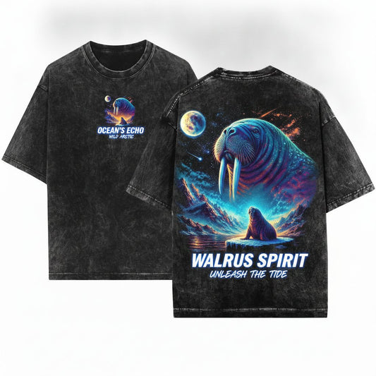 Walrus Howling To The Moon Ocean Graphic Arctic Animals 90s Retro Wolf Funny Gift Lover Unisex Wash T-Shirt
